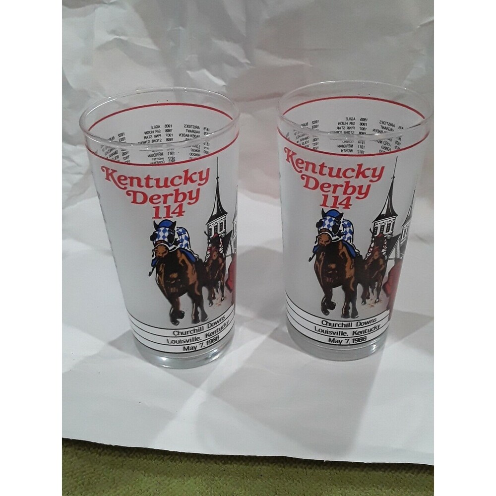 1988 Kentucky Derby Official 114th Churchill Downs Mint Julep Glasses Set of 2